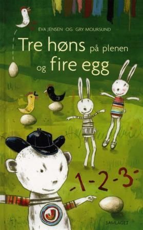 Tre høns på plenen og fire egg