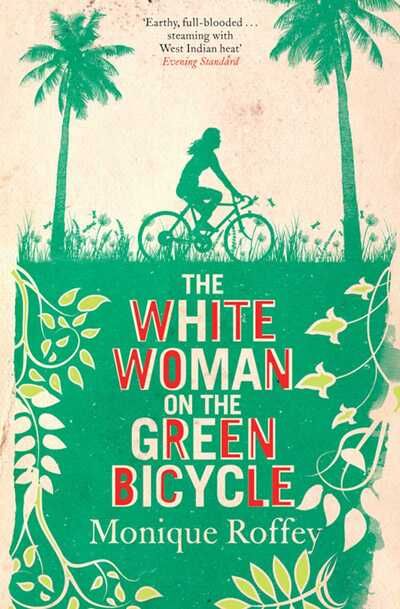 The white woman on the green bicycle
