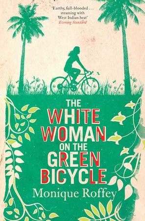 The white woman on the green bicycle