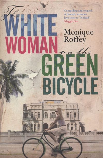 The white woman on the green bicycle
